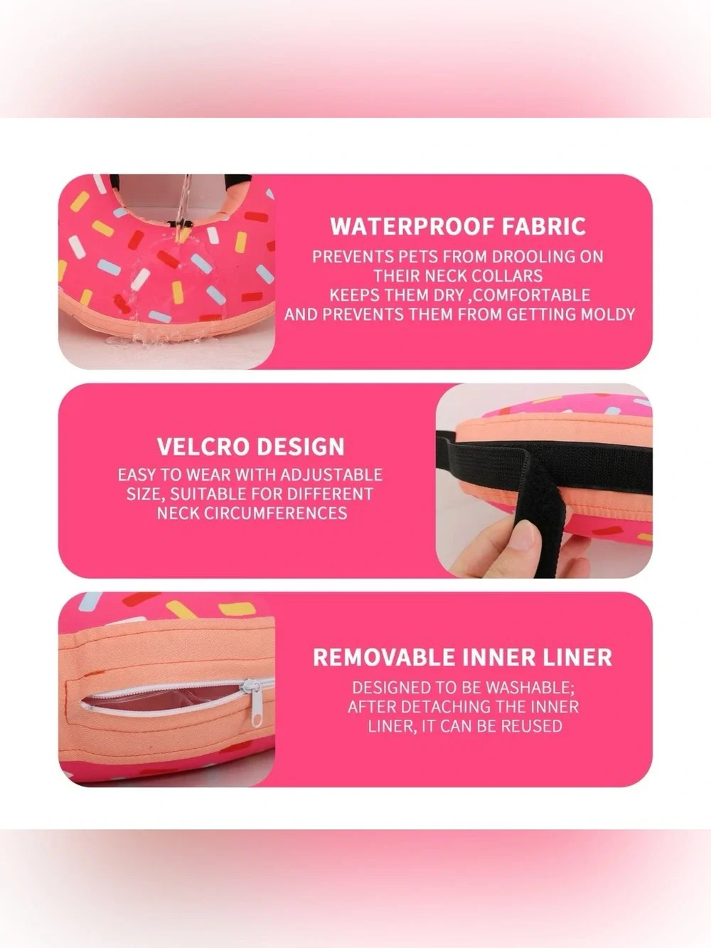 Inflatable Dog Recovery Collar Cone Pink Sprinkles Donut Design size Large NIB